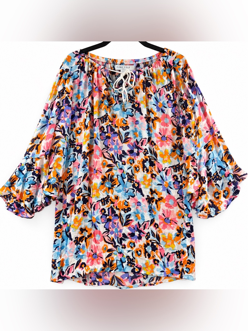 Anne Cole Floral Swim Cover Up Tunic M/L NWT Bell Sleeve